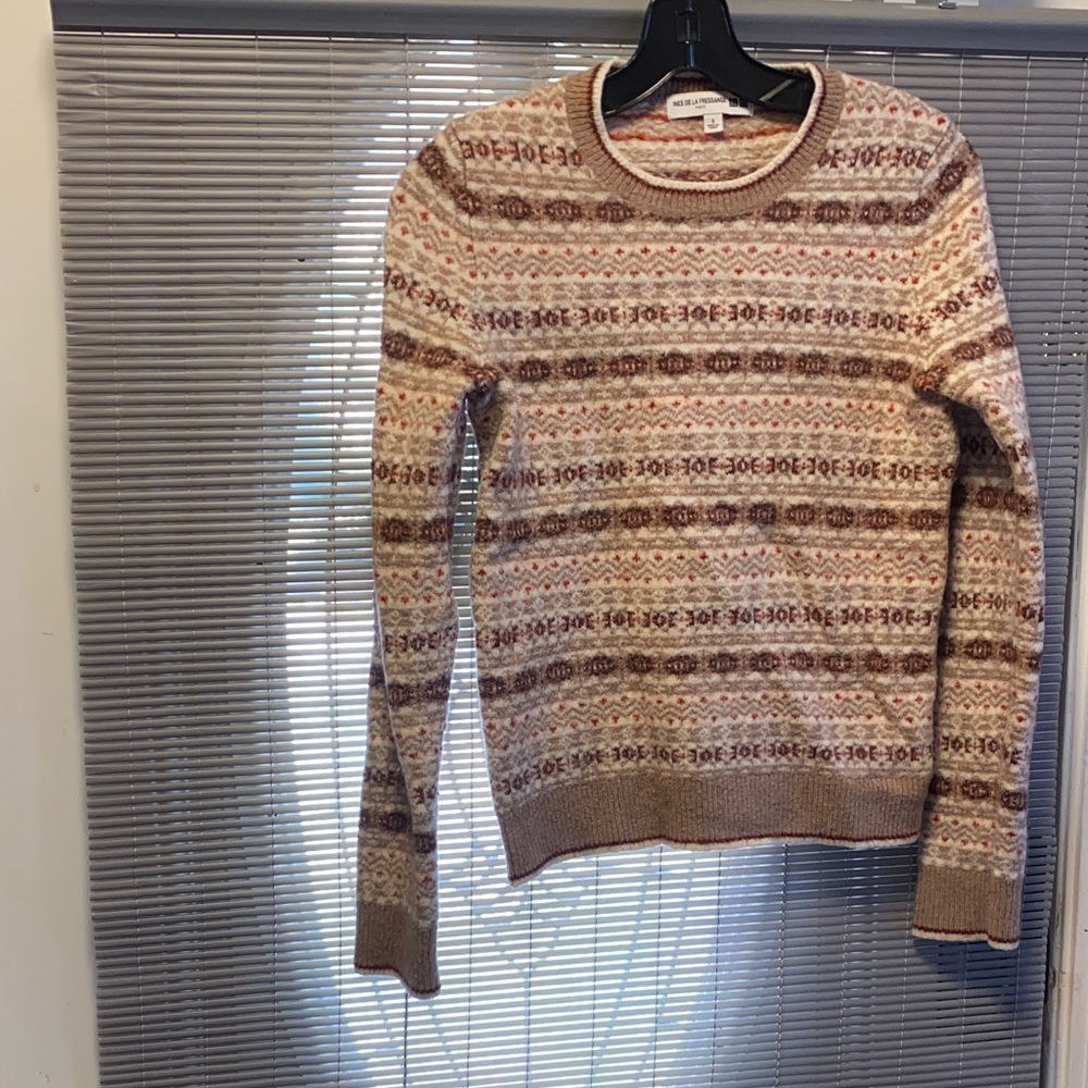 Women's Patterned Crewneck Sweater - Cream and Brown